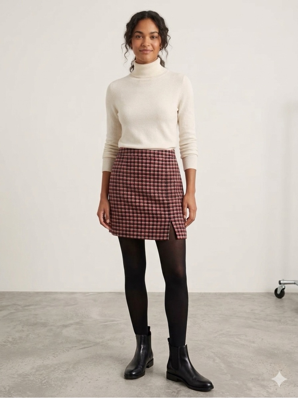 Hollister Ultra High Rise Black, Cream, & Red Houndstooth Mini Skirt NWT Size XS